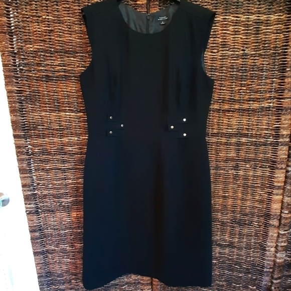 Tahari Arthur S. Levine Sheath Midi Dress 12 Black Office Work Capsule Neutral - Picture 1 of 9